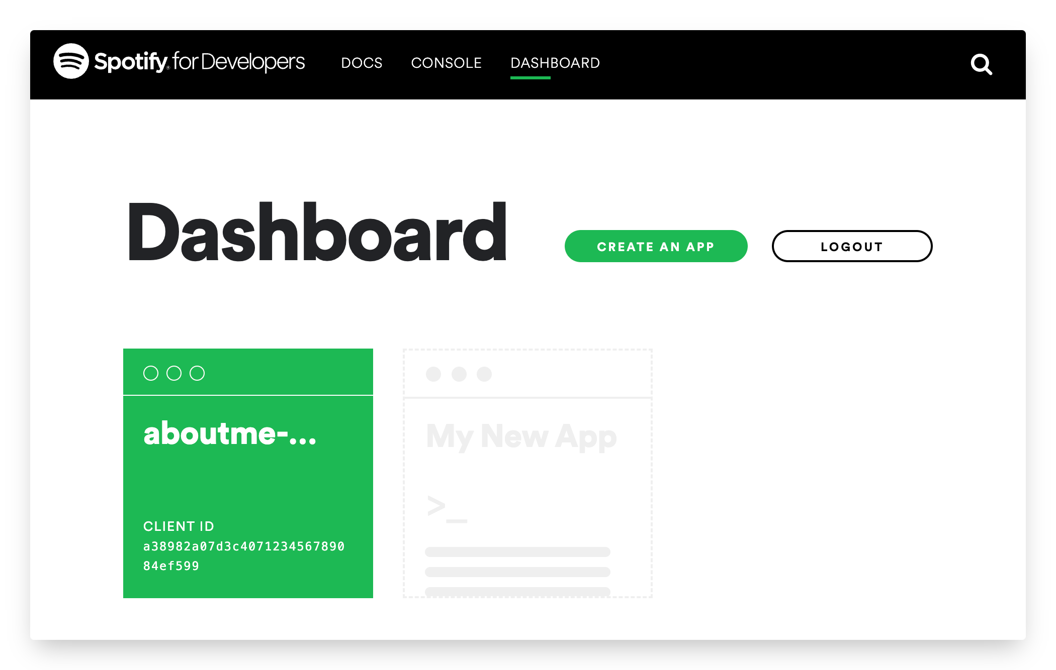 Spotify developers apps webpage